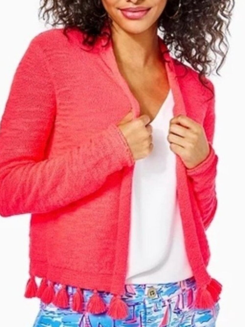 Lilly Pulitzer Open Cardigan with Tassels Neon Pink XS